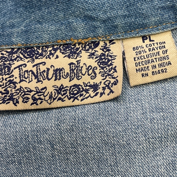 Tantrum Blues Blue Denim Jacket Women's Embroidered Flowers Ribbon Trim - Picture 6 of 7
